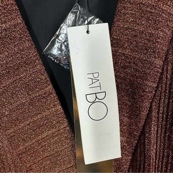 PatBo Lurex Embellished Deep V Neck Tunic Mini Dress Size XS Copper - Picture 11 of 15